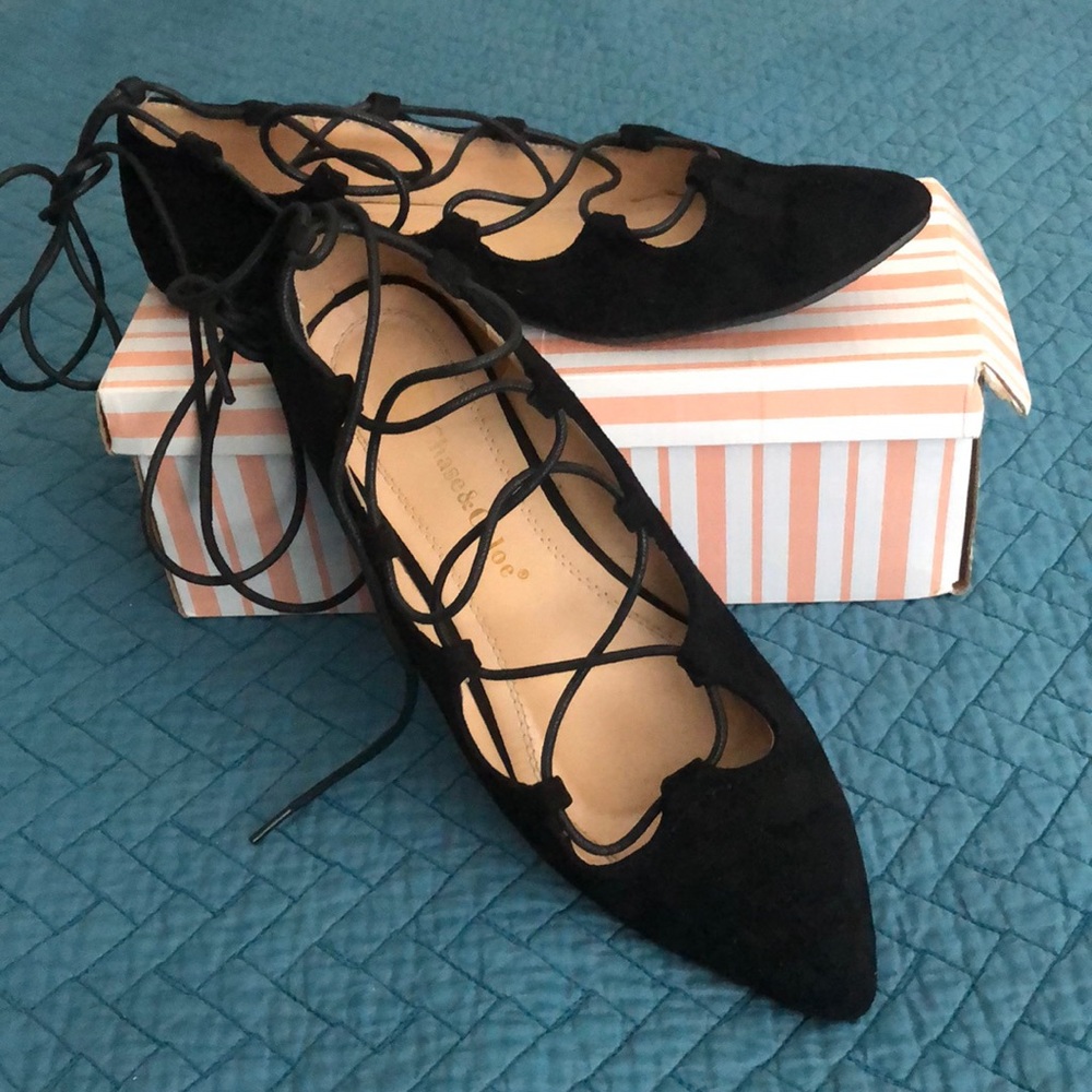 FINAL SALE Lace Up Pointy Toe Ballet Flats